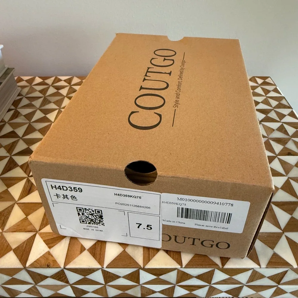 Coutgo Tan Faux Leather Cork Platform Slide Sandals Gold Buckle H4D359 Size 7.5